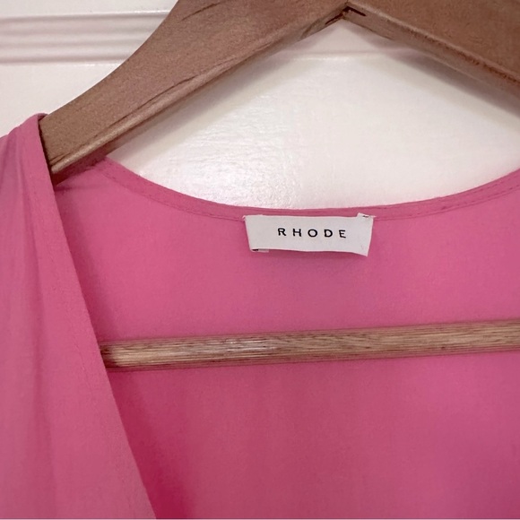 RHODE Rosie Prism Pink puff sleeve wrap mini dress - Picture 10 of 10